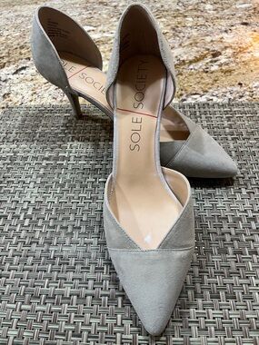 Sole Society Light Gray Suede D'Orsay Pointed-Toe Heels